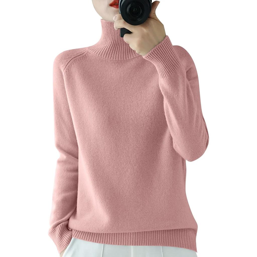 2025 Autumn Winter Women Pullover Long Sleeved Knitted Sweater Standing Collar Autumn Winter Top Sweater Women Sweaters