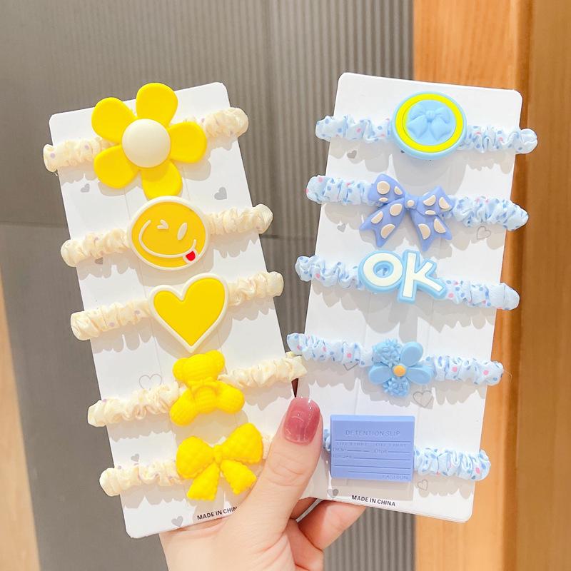 Cute Cartoon Hair Tie Set: 5-Piece Elastic Intestine Rings for High Ponytails & Buns