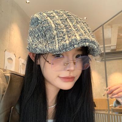 Retro Pleated Forward Hat Women's Spring and Autumn Cap Showing Face Small Versatile Fashion Beret Painter Hat