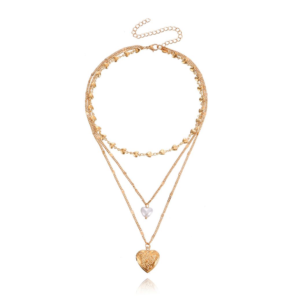 Temperament multi-layer love chain pearl can be opened peach heart pendant necklace female ins wind