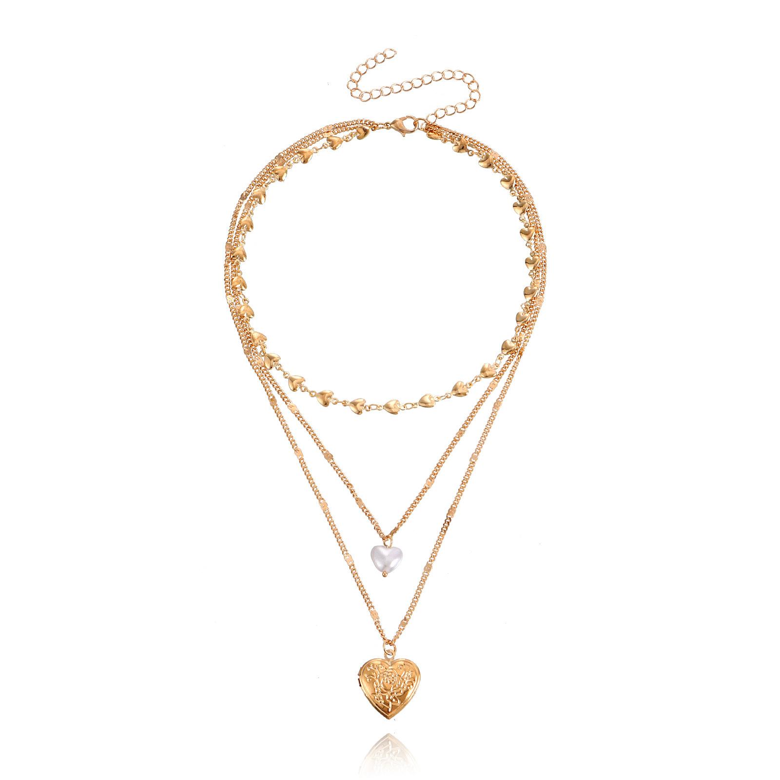 

Темпераментная многослойная цепочка любви с жемчугом, открывающаяся подвеска в виде персикового сердца, женская, в стиле ins золотой