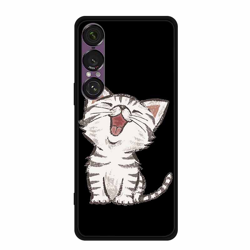 Pro pouzdro na telefon Sony Xperia 1 VII 2025 Kreslené kočky TPU Měkké černé silikonové zadní krycí pouzdro Pro Sony Xperia 1VII 6.5" Pouzdro Funda