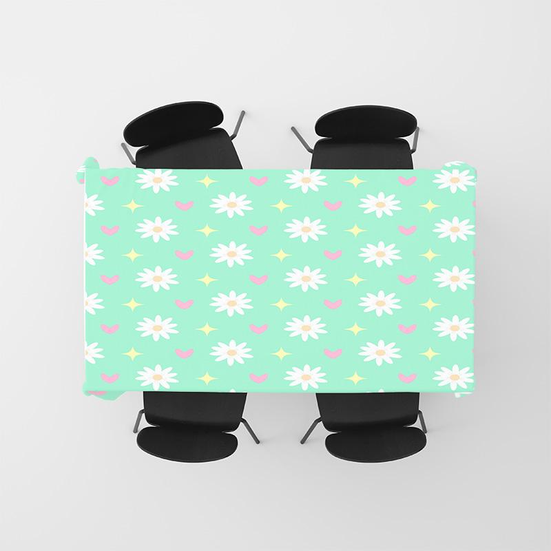 Spring Floral Tablecloth Printed with Daisies Decorative Woven Placemat for Dining Room Multicolored Washable Home