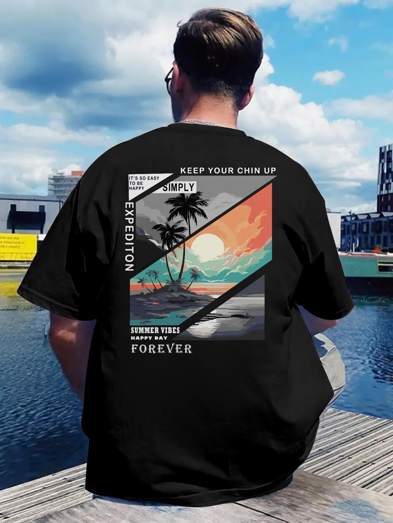 Casual Summer Beach Print T-shirt - Keep Your Chin Up Graphic M