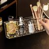 Lux Water Ripple Cosmetic Organizer with Mirror: Rectangular Divided Box for Lipstick & Eyebrow Pencil Storage.