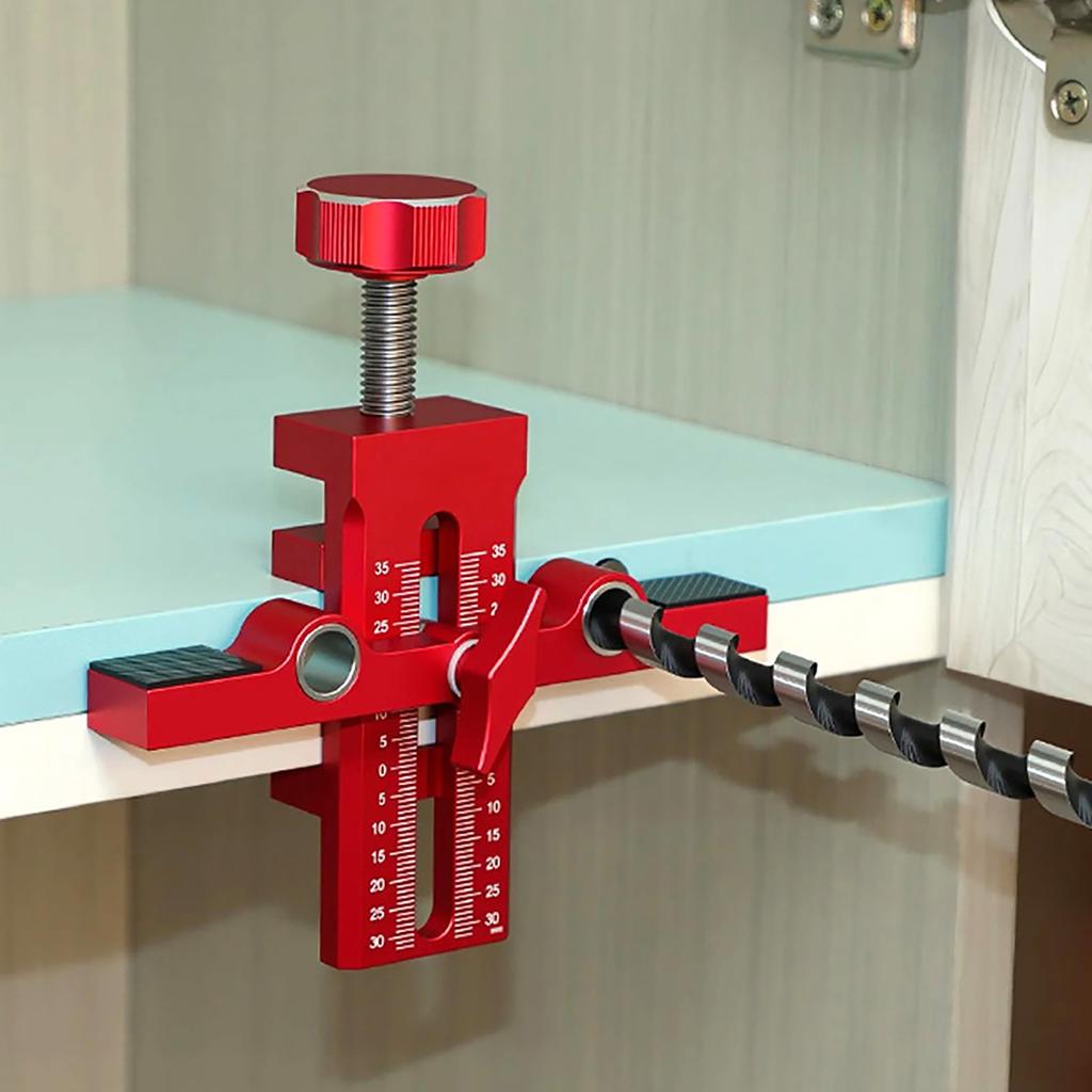 Cabinet Hardware Jig Adjustable Cabinet Door Mounting Tool with Rebounder Hole Punch for Hinge Alignment Aluminum Alloy