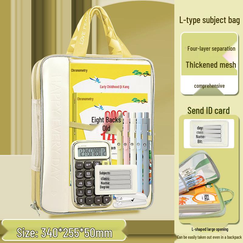 L-Shaped Transparent Mesh File Bag with Zipper: Large Opening Student Tote for Exams