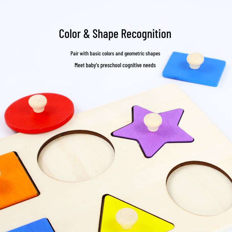 Montessori Geometric Shape Puzzle: Circle, Triangle, Square Board for Color Recognition and Matching