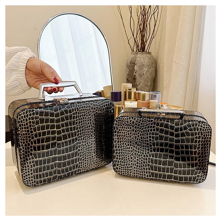Ladies Portable Cosmetic Bag Large-capacity Glossy Travel Washing Bag for Women's Leather Makeup Storage Bag Toilet Storage Case