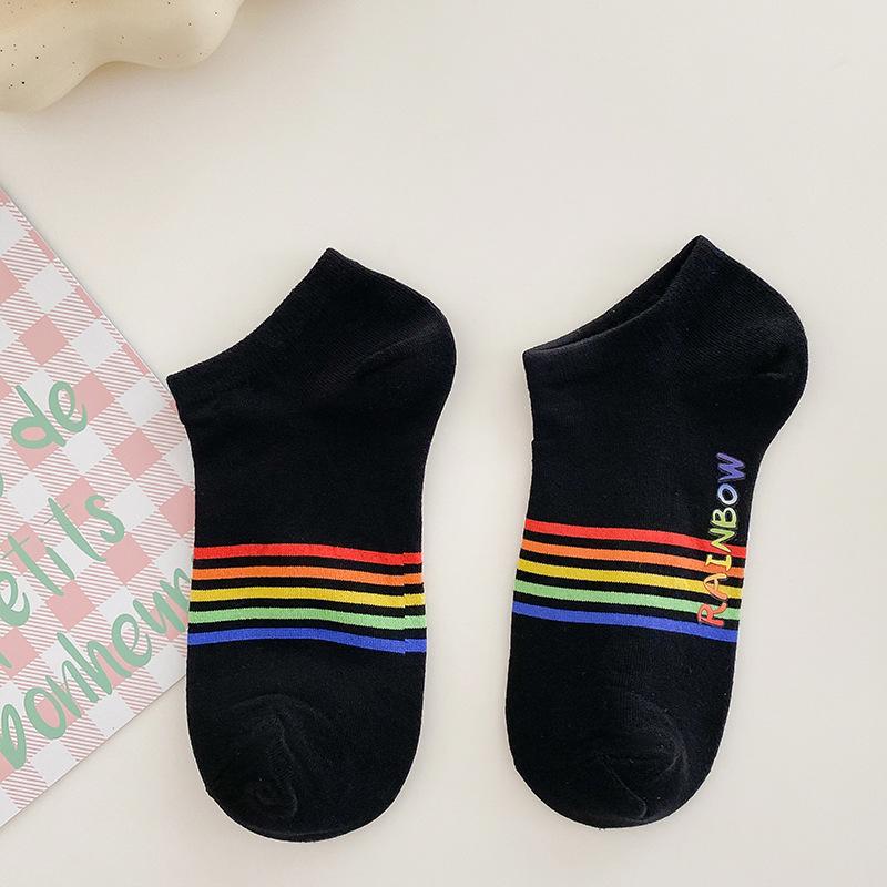 

Шкарпетки-райдуга, Жіночі носки-слідки, Низькі шкарпетки, Тонкі бавовняні шкарпетки для весни та літа, Дитячі кольорові смугасті шкарпетки з літерами, Модні шкарпетки 1 pair