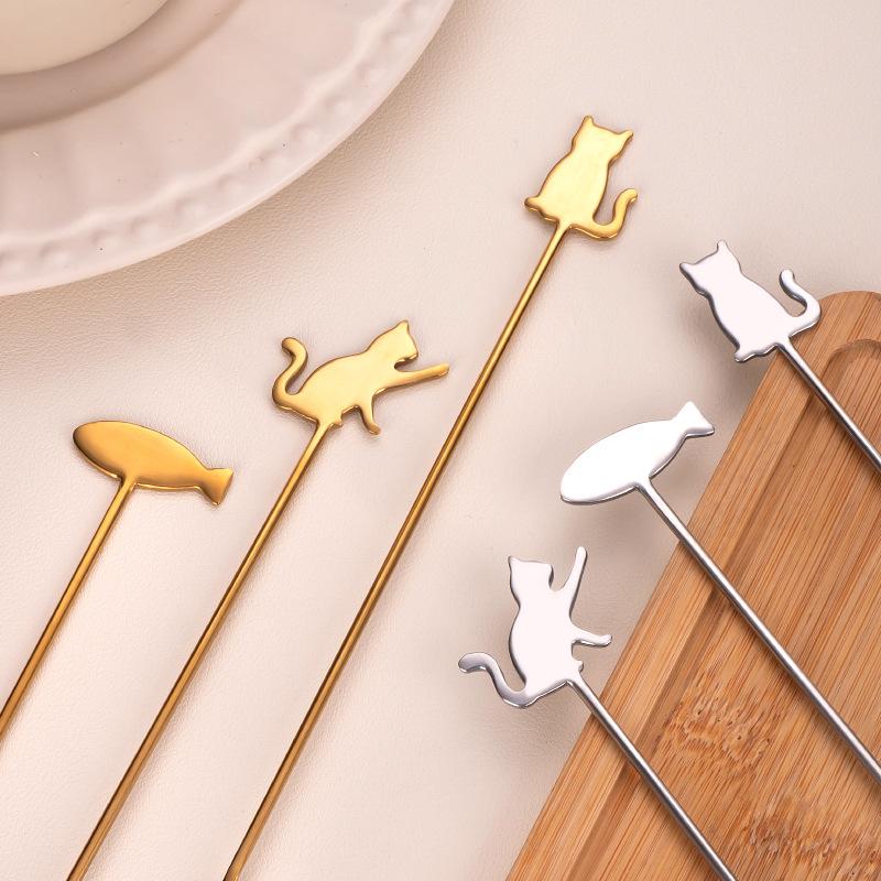 304 stainless steel spoon creative cat fish spoon cake dessert spoon cute long handle stirring coffee spoon spoon