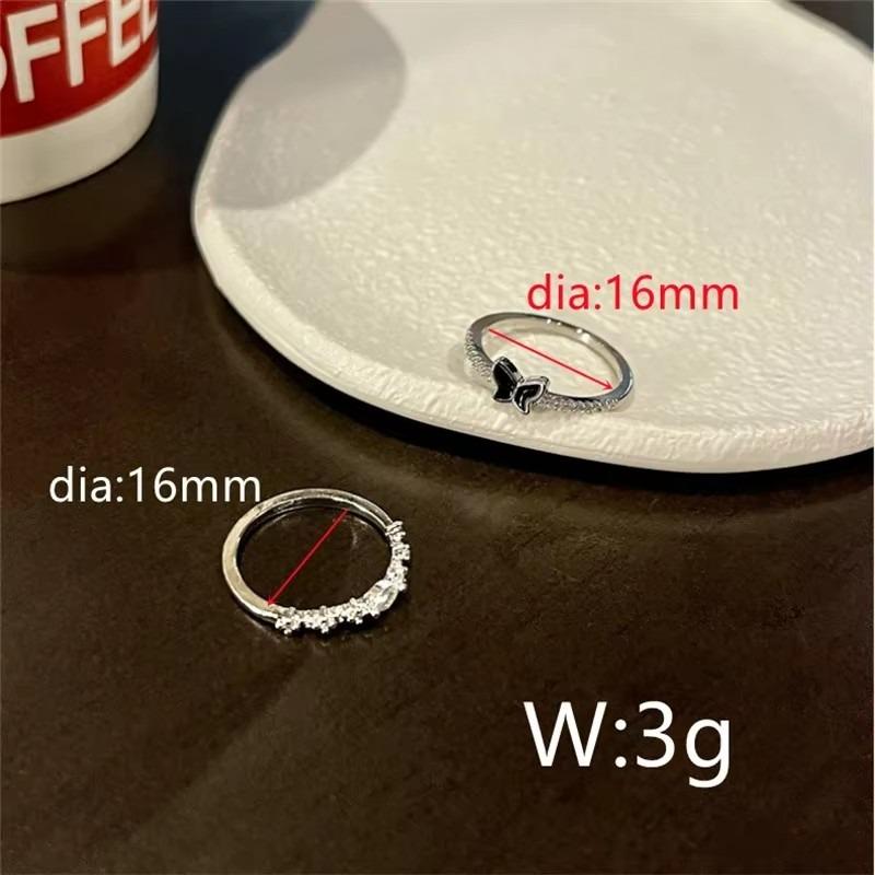 Shiny Cute Crystal Butterfly Zircon Rings for Women 2PCS Korean Minimalist Wedding Ring Silver Color Ring Jewelry
