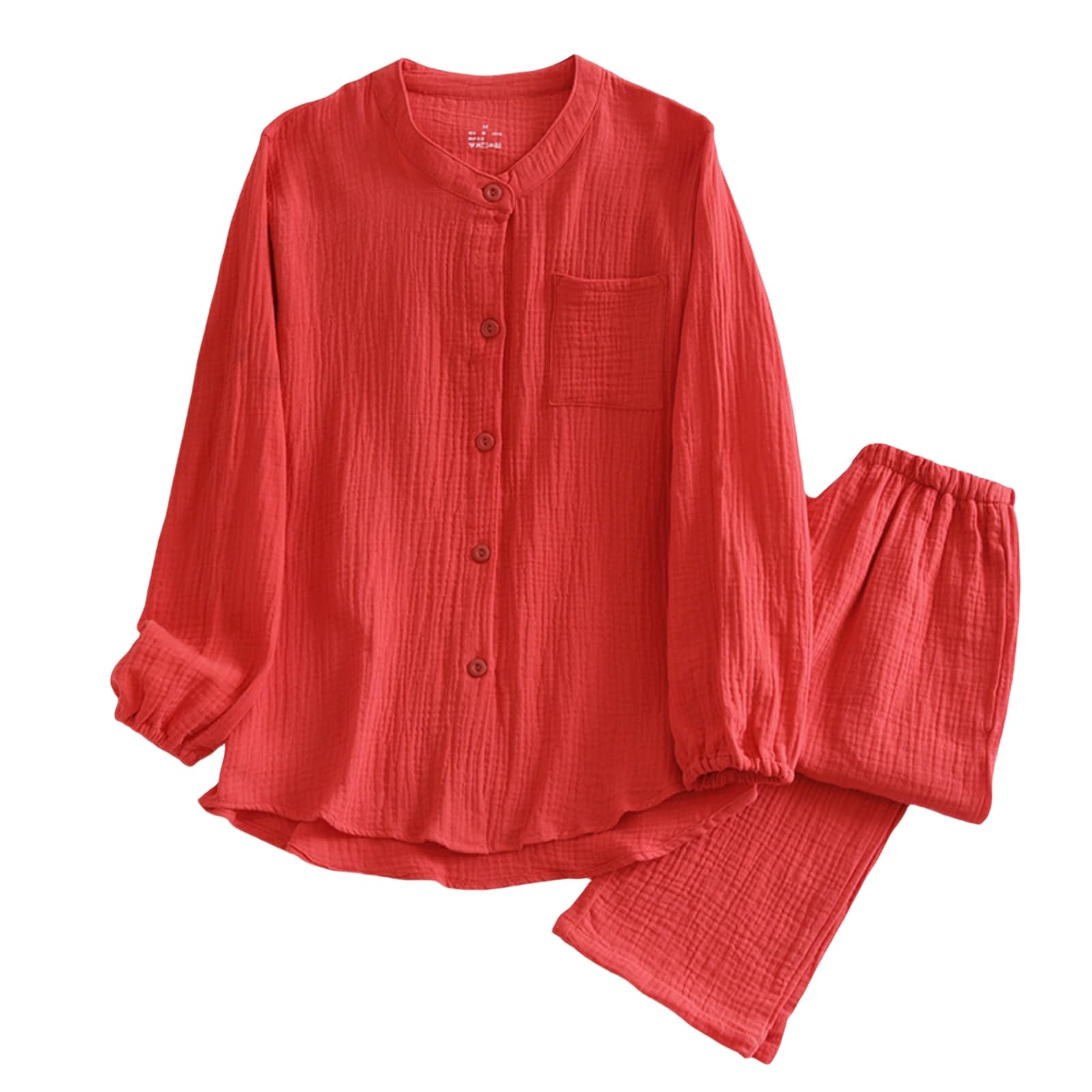 

GDenFrog Женская пижама с длинным рукавом, двойных размеров, красная, одежда для дома, марля, 100% хлопок, влагоотводящая, дышащая, приятная к коже, с открытой передней частью,