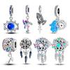925 Silver Colorful Zircon Dream Catcher Beads Blue Devil's Eye Pendant Fit Bracelet Woman DIY Jewelry Fine Gift Making