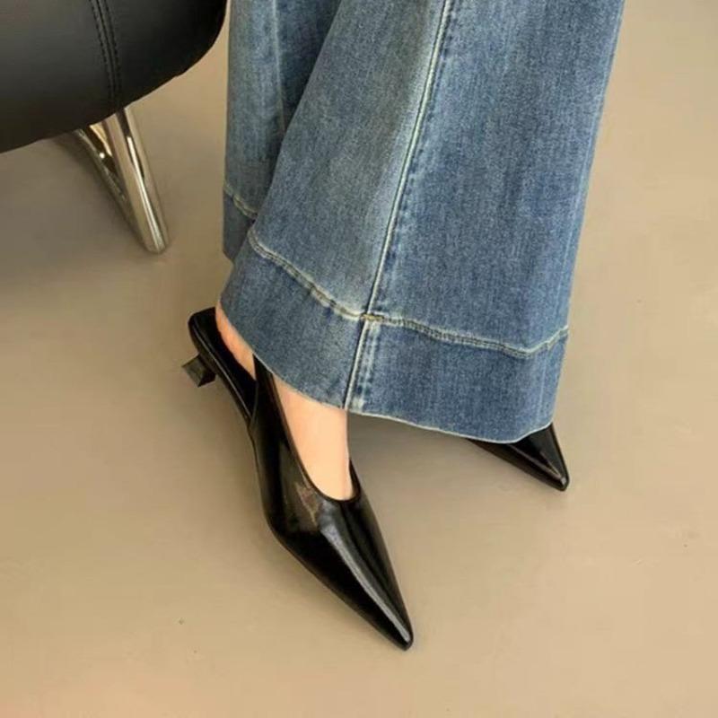 

Мода 2025 Черные Летние Новые Женские Сандалии Модные Заостренный Носок Мелкие Слипоны Женские Элегантные Туфли-Слингбэки Тонкий Средний Каблук Платье Мюли 35 чёрный