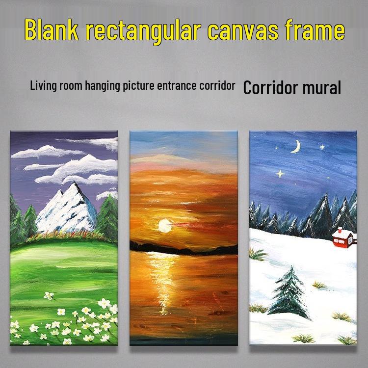 Long Strip Solid Wood Framed Canvas: Rectangle Acrylic Painting On Pure Cotton Linen
