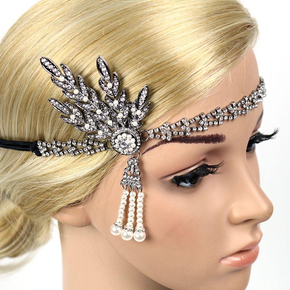 1920s Headband Vintage Bridal Great Gatsby Flapper Party Headpiece Accessories Headband Costume Props beaded headband Chain