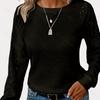 Solid Lace Long Sleeve Mesh Round Neck Casual Women Tee Top