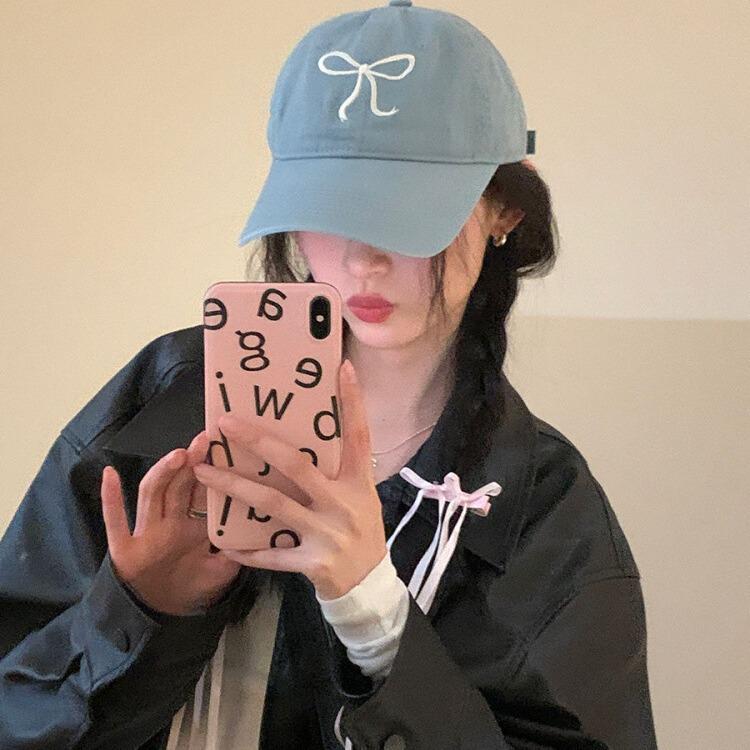 Korean Style Pink Bow Baseball Cap for Girls - Cute, Sweet, Versatile, Soft Crown, Peaked Hat