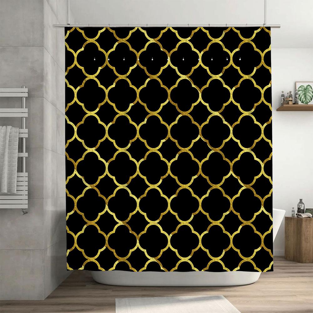 Černá Zlatá Krajka Sprchový Závěs Látka Koupelnová Rohožka Voděodolná Dekorativní Okenní Závěsy Domácí Dekorace (180X240Cm) Interna