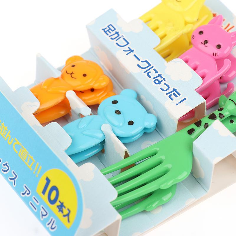 10Pcs Mini Animal Farmkids Fruit Fork Cartoon Snack Cake Dessert Food Toothpick