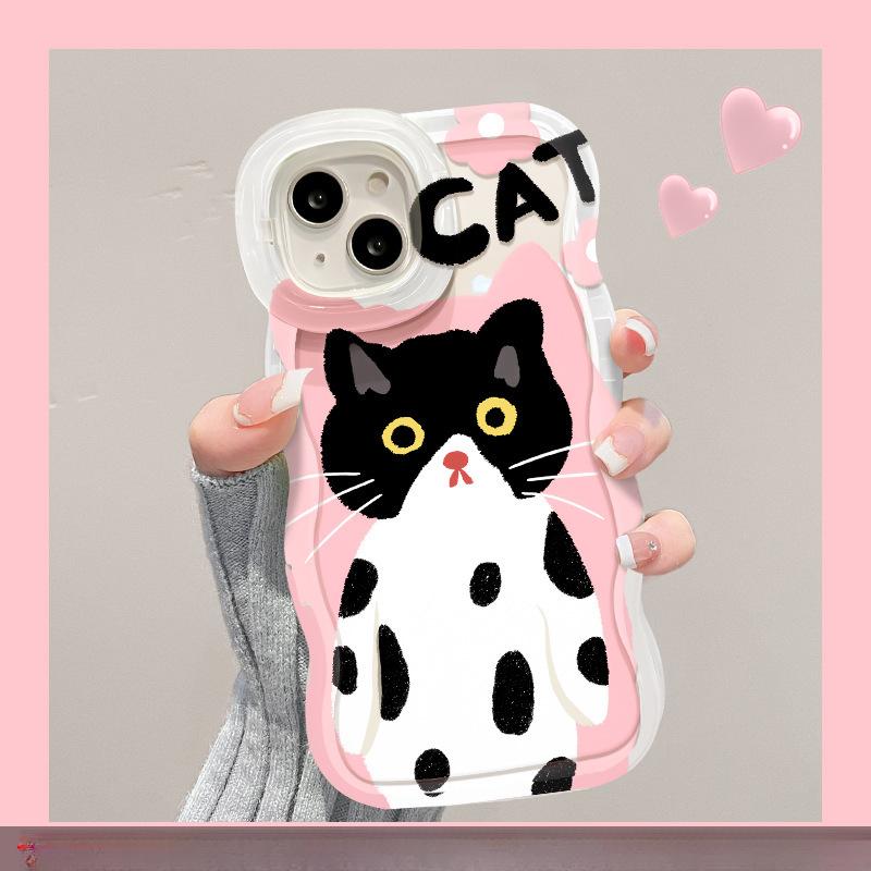 Aplicabil Pentru Apple 15 Husă Transparentă de Telefon Mobil IPhone 14 Pisică Drăguță cu Ochi Mari 13 Lateral Ondulat Suport Dublu Invizibil Xs