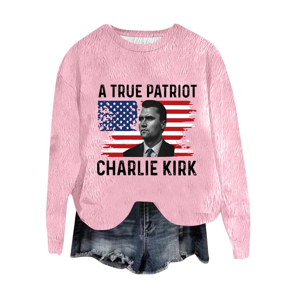 Women's Fashion Round Neck Pullover Top Long Sleeve Tee Printed Sweatshirt