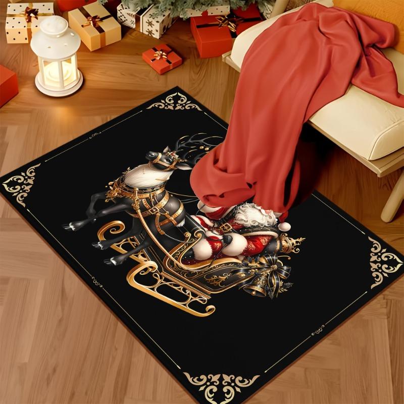 Christmas Welcome Doormat Non-Slip Reindeer Santa Sleigh Durable Polyester Holiday Decor for Christmas Thanksgiving Mother's Day
