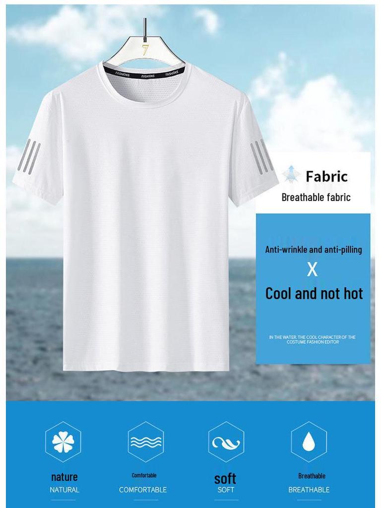 Herren Sommer Eis-Seide Schnelltrocknend Rundhals T-Shirt - Leicht, Atmungsaktiv, Kurzarm, Lockere Passform, Trendige Sportbekleidung