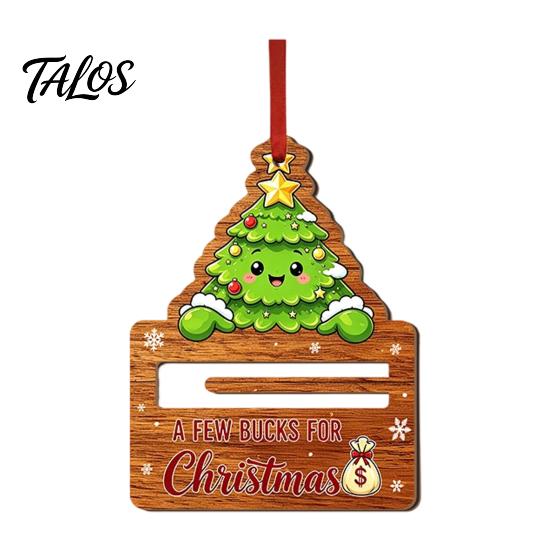Christmas Cash Holder Ornament Holder, Creative Wooden Hanging with Red Lanyard, Holiday Money Pendant Vivid Printing for Tree Party Supplies
