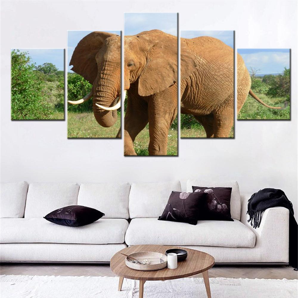 5 Pieces Canvas Wall Arts Animals Modular Poster And Picture Painting Elephone Wallpaper Home Decor Living Room Murals Artwork No Frame