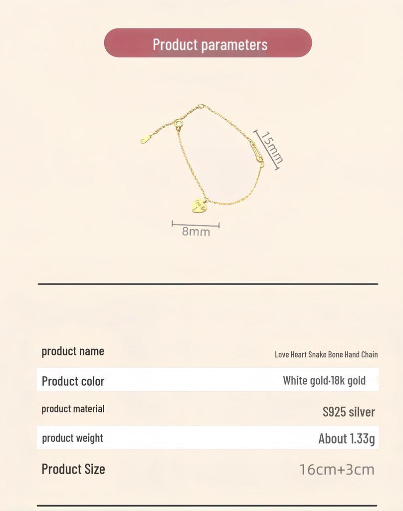 18K Gold-Plated Heart Tag Bracelet: S925 Silver, High-End, Versatile, Light Luxury Design for Women.