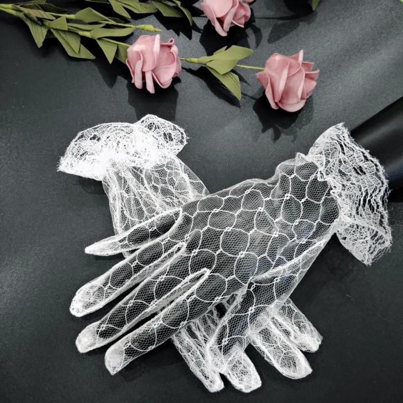 Black Banquet Short Gloves, Wedding Dress Lace Mesh Gala Tea Party Lotia Lolita Gloves