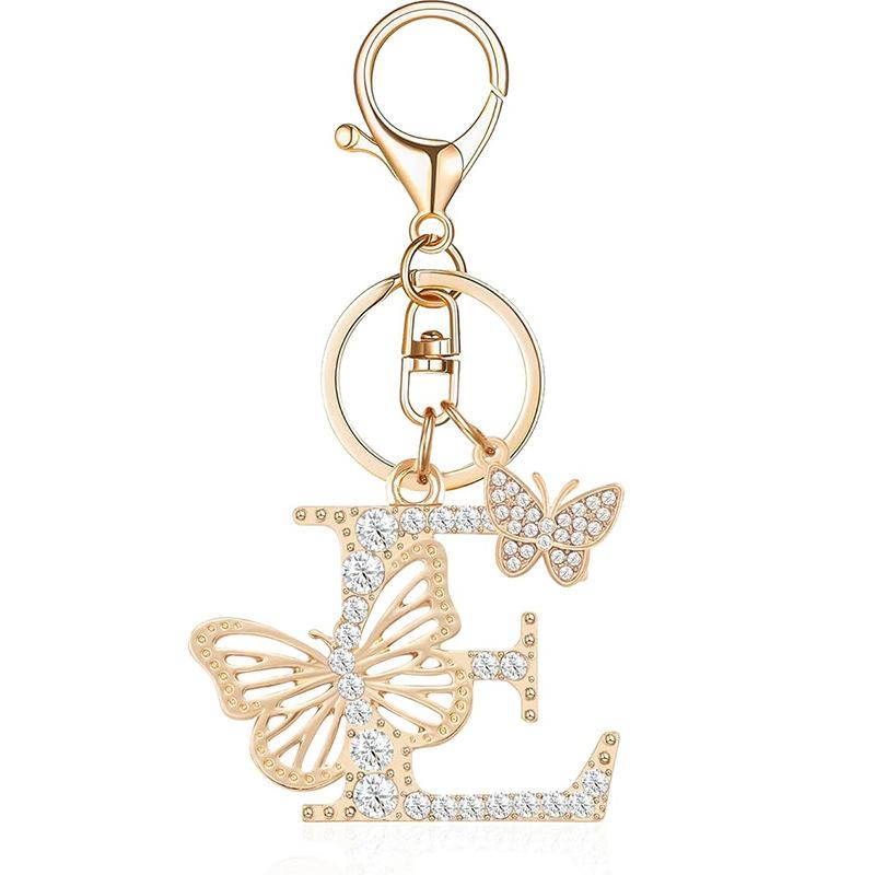 Exquisite Women Capital Letters Charms Keychain Initial 26 A-Z Butterfly Rhinestone Keyring Bag Decoration Pendant Girl Gift