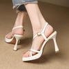 Fashion Buckle Strap Women's Shoes Silver 2025 Sandals Espadrilles Platform Open Toe Summer Heels New High Peep Ankle Girls Square Stile
