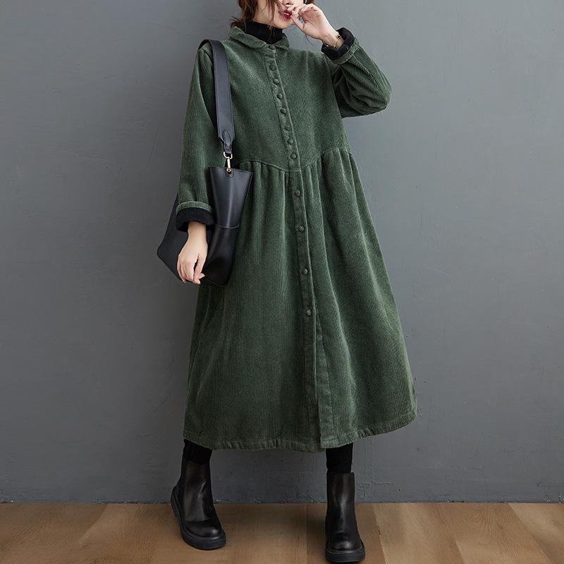 Autumn Plus Velvet Long Sleeve Large Size Women's Dress Corduroy Casual Warm Coat