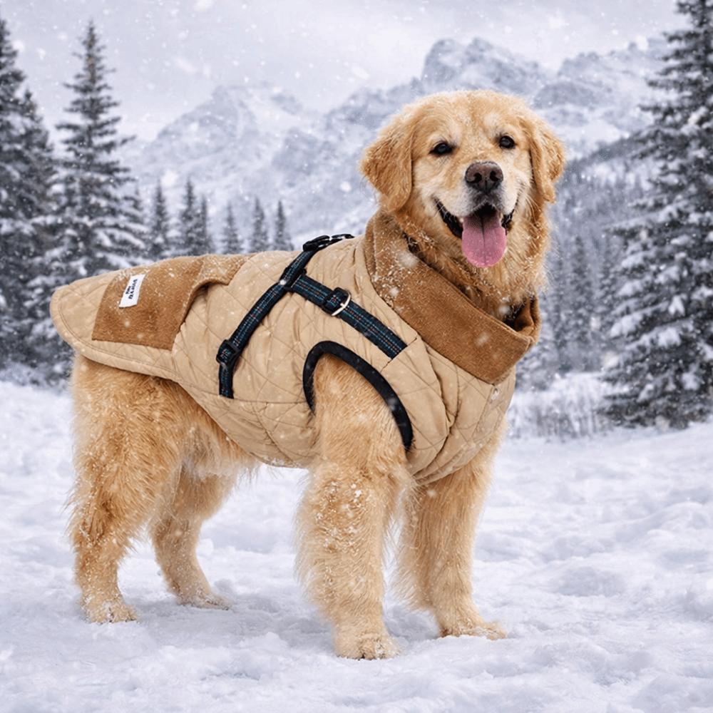 Adjustable Back Winter Dog Jacket Thickened Pet Down Coat Fashion Fleece Pet Coat  Snow Activities