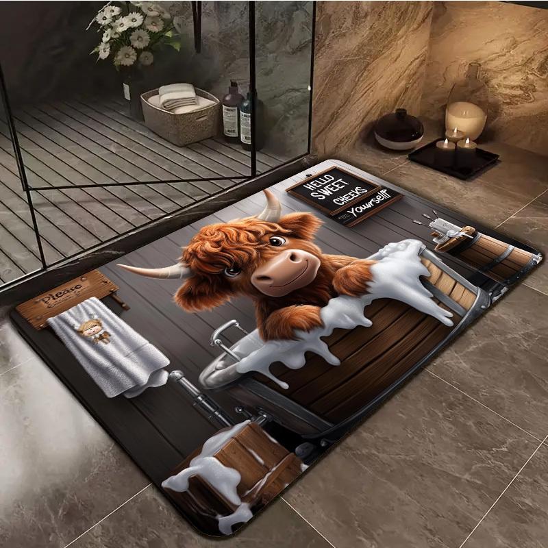 

Cartoon Highland Cow Bathroom Rug Non-slip, Stain-resistant, Absorbent, Quick-drying Entranceway Bathroom Home Decor 40x60cm 16x24inch