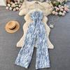 Spring and Summer New Holiday Travel Hot Street Tie-Dye Sling Fashion Chiffon Drape Halter Wide Leg One-Piece Long Pants