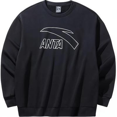 Comfortable Casual Loose Round Neck Pullover Breathable Sweatshirt Men Sweatshirt Basic-Black 952448709-4