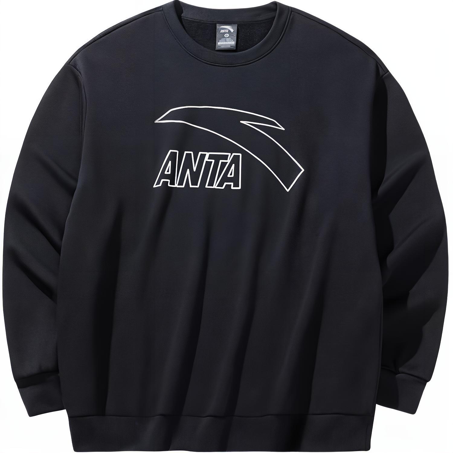 

Anta Comfortable Casual Loose Round Neck Pullover Breathable Sweatshirt Men Sweatshirt Basic-Black 952448709-4