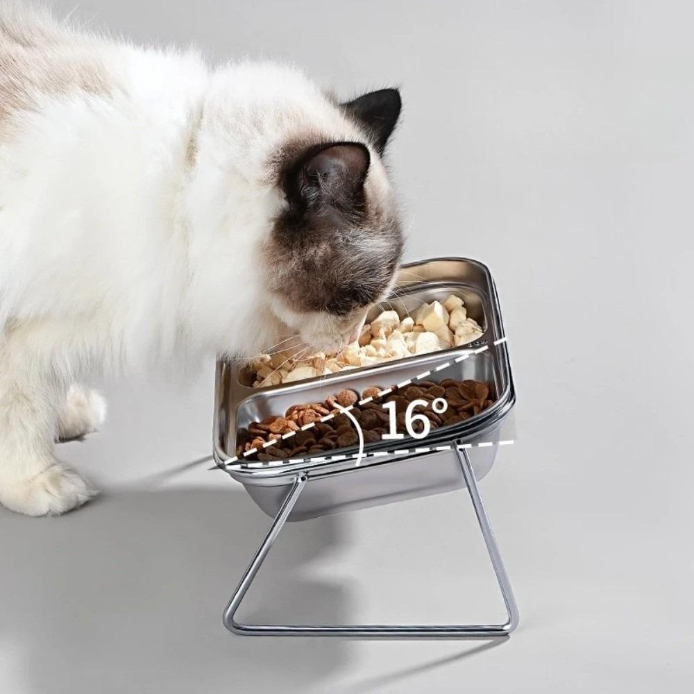 45 Degree Tilt Elevated Cat Bowl Leak-Proof Design Neck Protection Bowl Anti-Tip Pet Bowl  Home Use