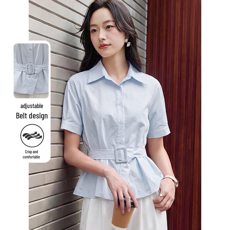 Women s Summer Belted Lapel Shirt L