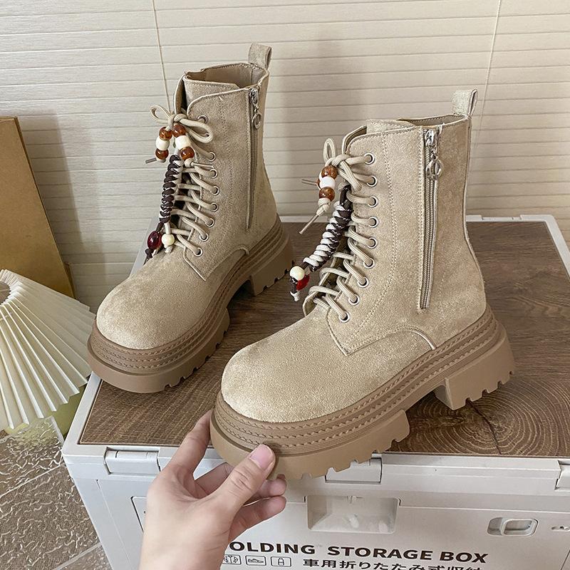 

Жіночі черевики в британському стилі, теплі та не втомлюючі ноги, на товстій підошві, що збільшує зріст, м які еластичні, комфортні, з амортизацією, нековзні, повсякденні спортивні черевики Мартін 35 бежевий