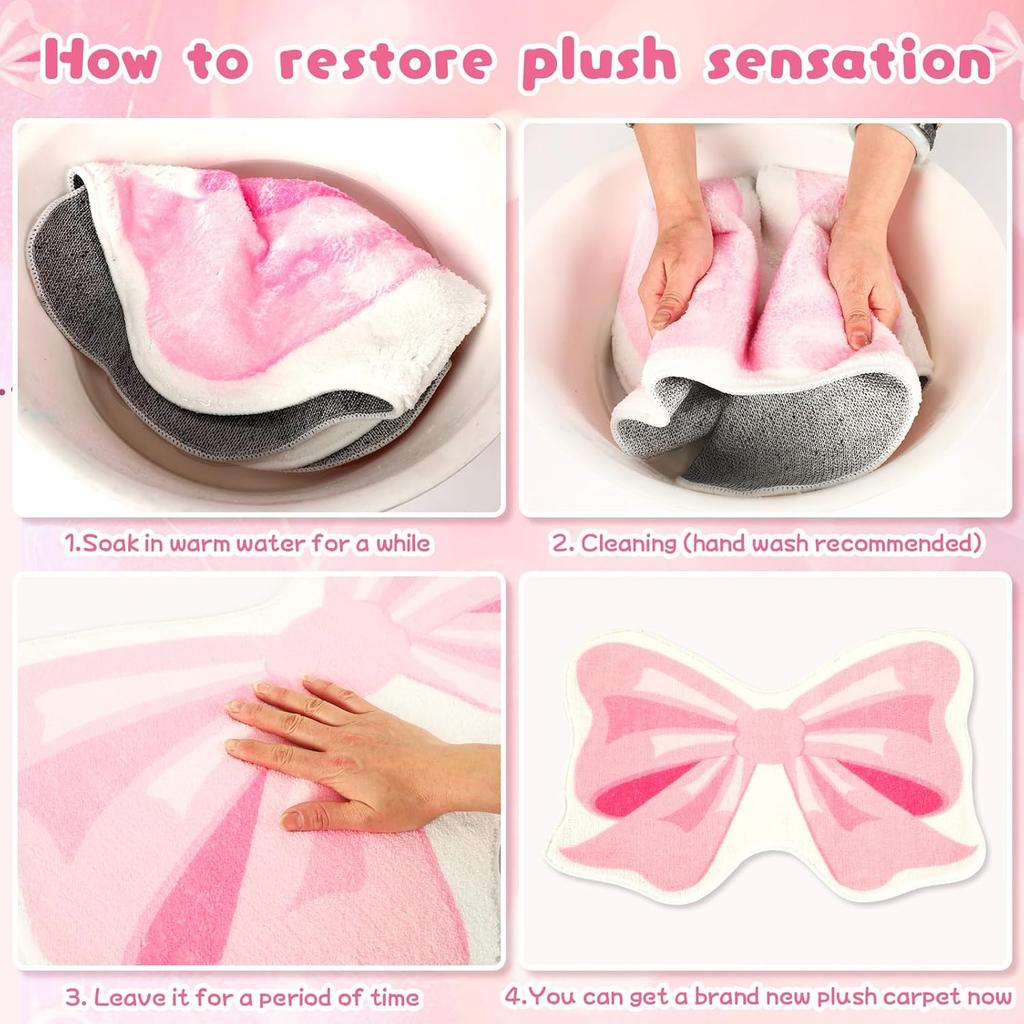 FEBSNOW Pink Bow Bathmat Rugs, Non Slip Coquette Bow Cute Aesthetic Carpet, Cute Room Decor Coquette Rug for Bathroom Bathtub Shower Bedroom and