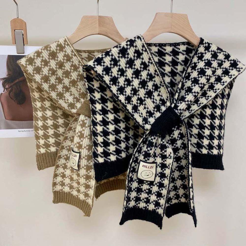 

Lattice Stripe Scarf Warm Wool Scarves Vintage Plaid Knitted Shawl Party чорний