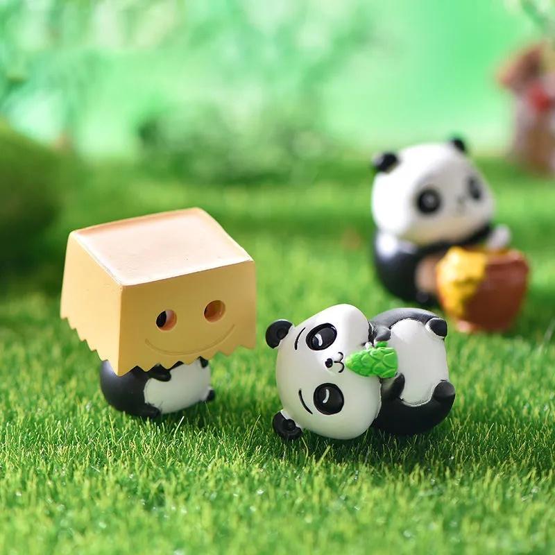 7Pcs/set Cartoon Panda Animals Miniatures Desktop Ornaments Diy Fairy Garden Decoration Moss Terrarium Micro Landscape