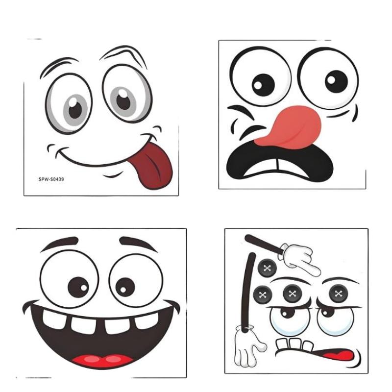 

4pcs Cartoon Face Trash Can Stickers Self-Adhesive Waterproof PVC Glossy Finish For Wall, Toilet, Refrigerator Indoor Outdoor