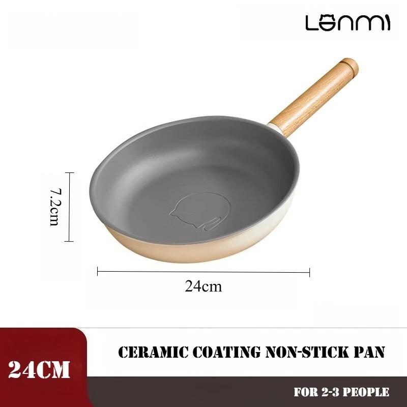 

LANMI 24CM Frying Pan Titanium Ceramic Coating Saucepan Low-somke Non-stick Flat-bottom Pot Home Breakfast Steak Eggs Skillets