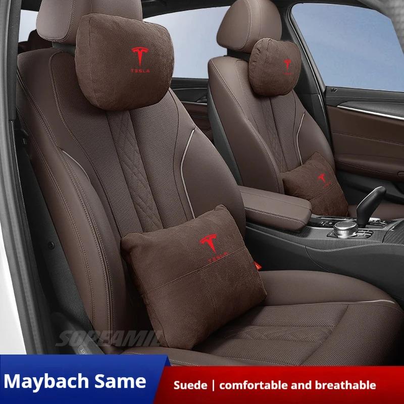 Suede Car Headrest Neck Support Seat Lumbar cushion Soft Neck Pillow Pad For Tesla Model 3 Model Y Model S Model X Accessories